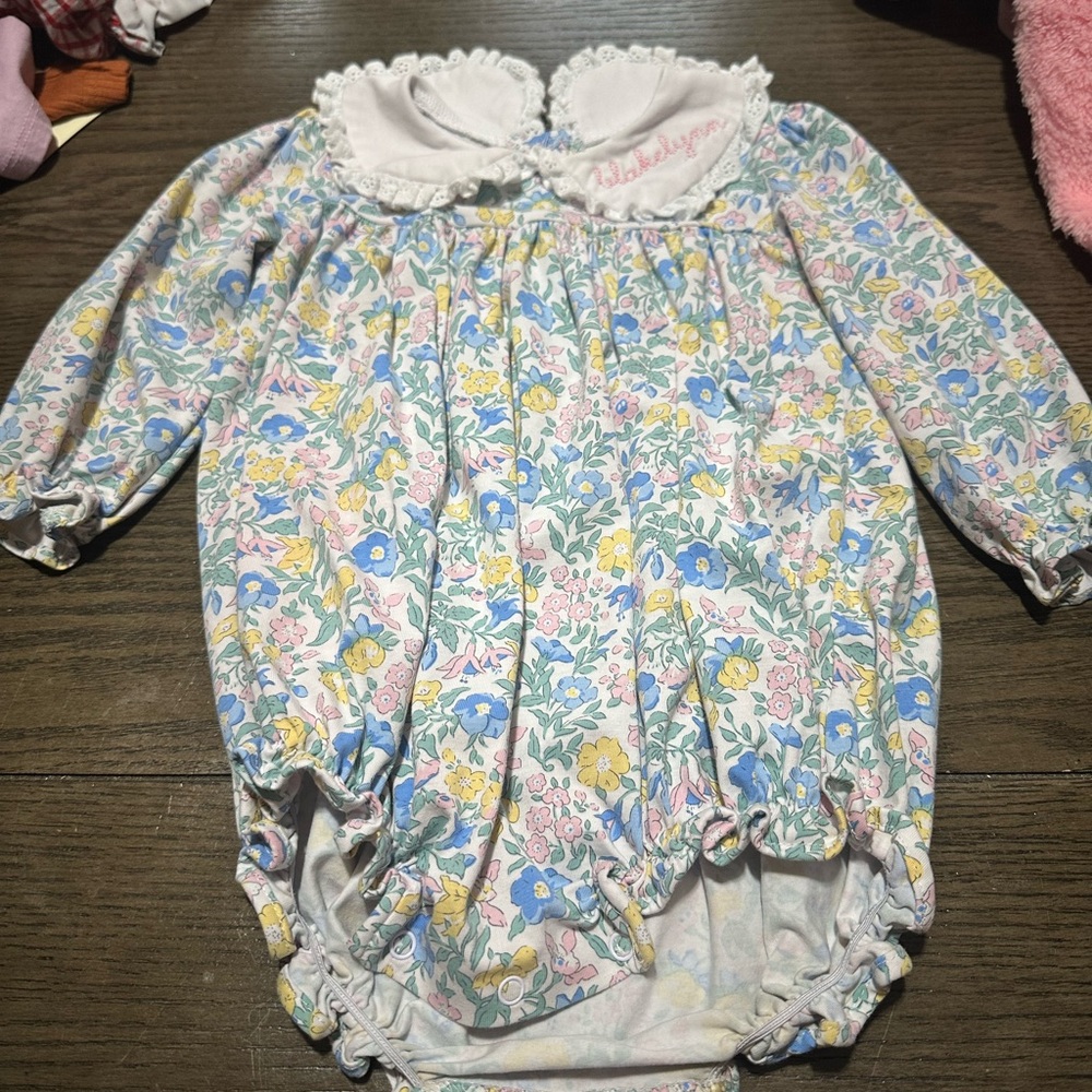 Floral Baby Romper with Peter Pan Collar